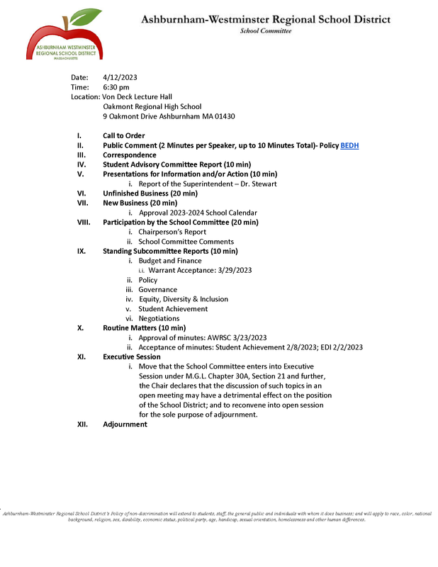 School  Committee Meeting 4/12/2023