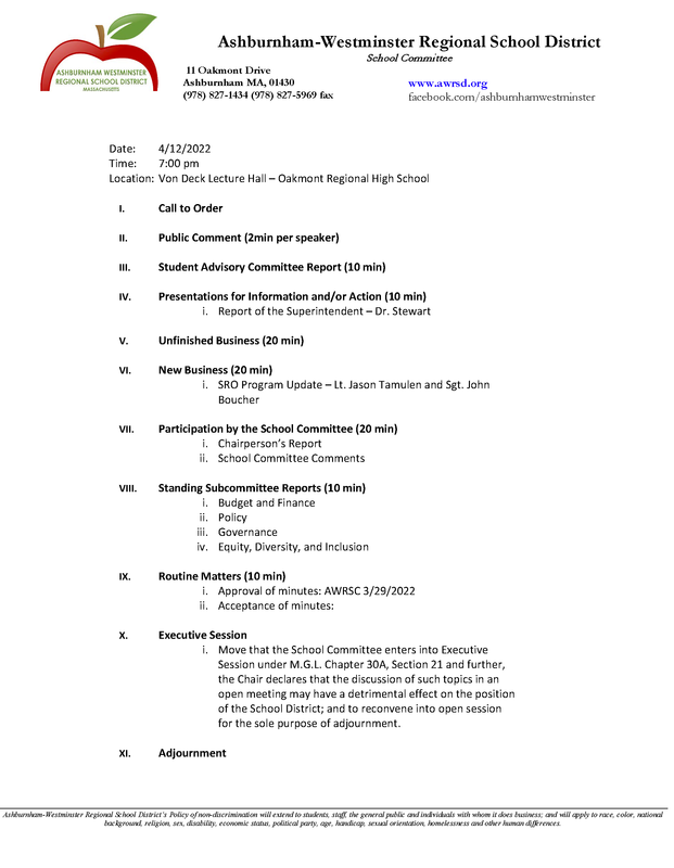 School Committee Meeting 4/12/2022