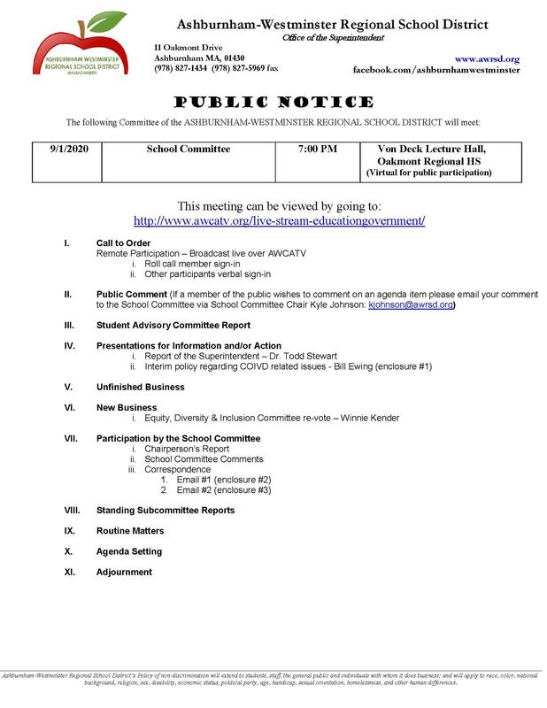 School Committee Meeting 9/1/2020