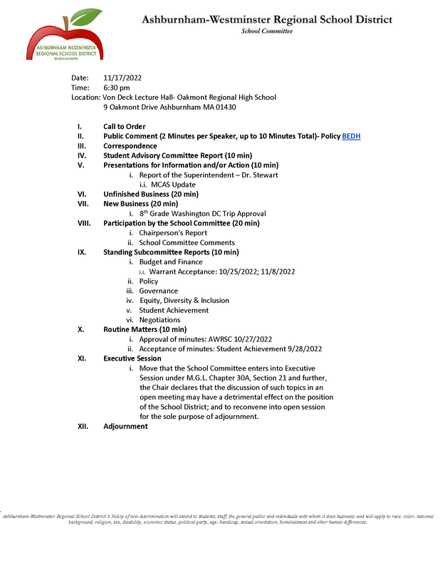 School Committee Meeting 11/17/2022