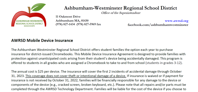 Chromebook Insurance Plan 2022-23