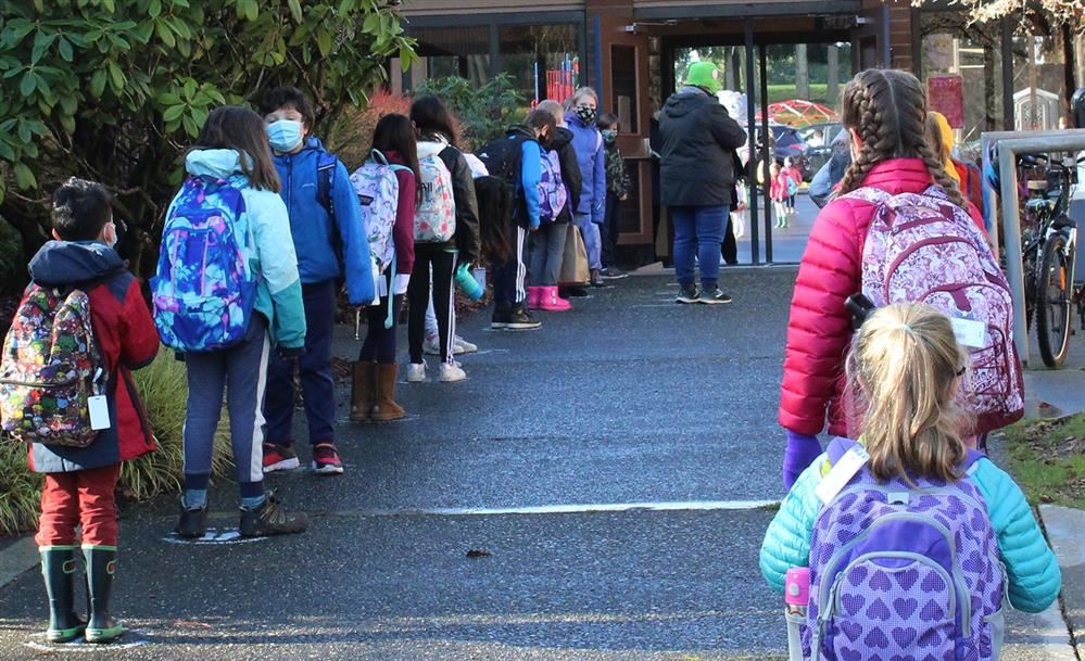 Students wait to get into school