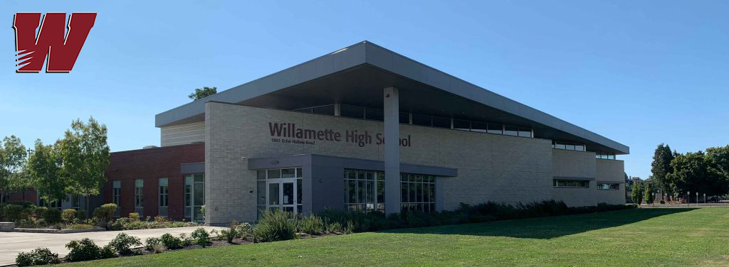 Williamette school building with the school ogo in the left upper corner