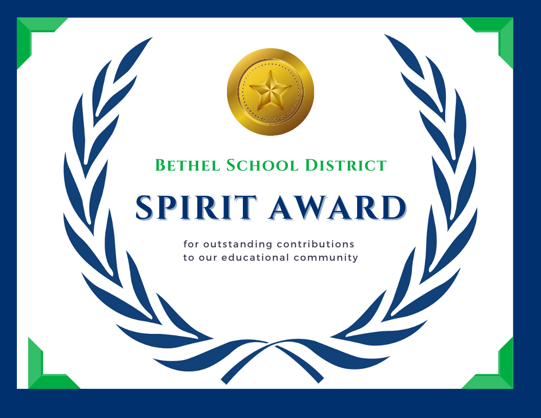 Bethel Spirit Award certificate