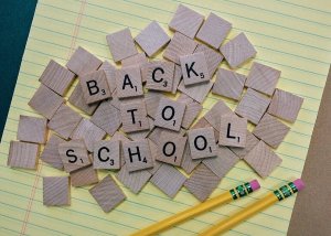 wooden tiles spelling out the words back to school