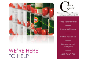 Cares Center poster with pictures of canned goods