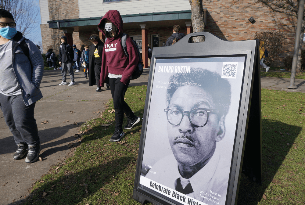 poster of Baynard Rustin on the WHS campus