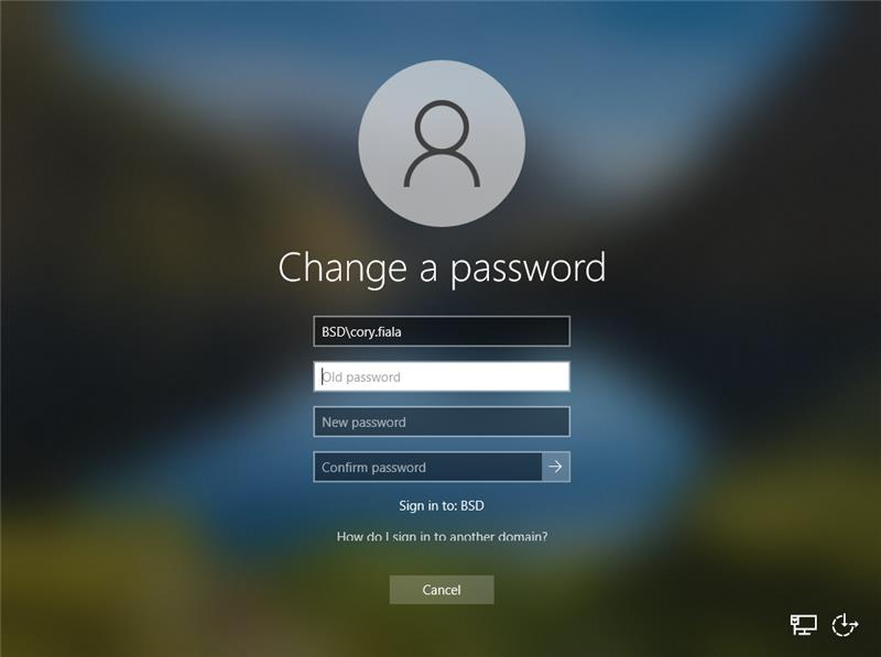 Log in page to change a password