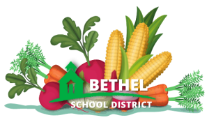 an illustration of vegetables with the Bethel School District logo imposed on it