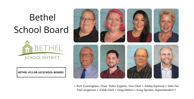 Bethel School Board member portraits and names.