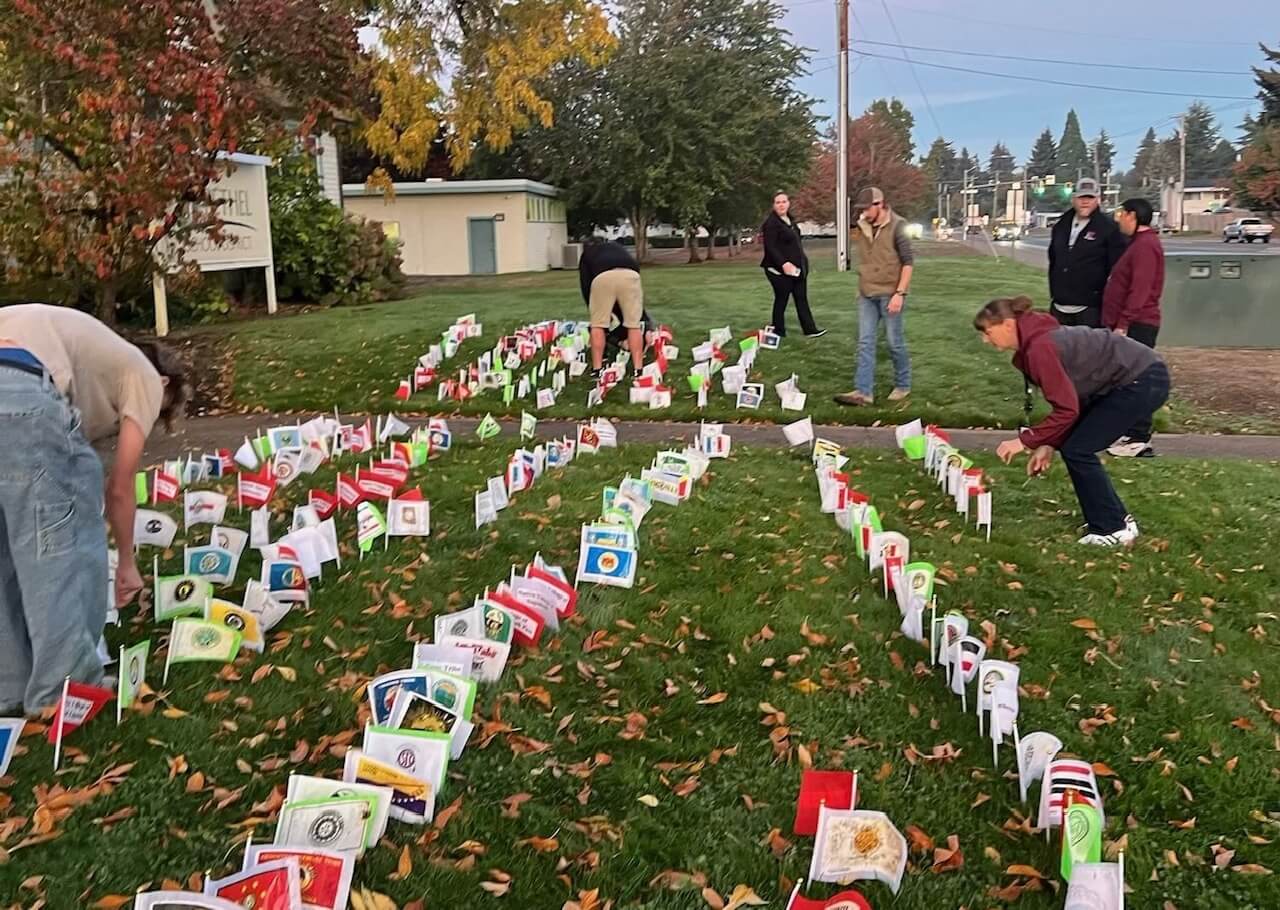 574 flags were aligned on the lawn in front of the Bethel School District Office on October 14th. They represent the 574 federally recognized tribes in the U.S. for Indigenous People's Day.