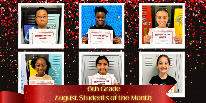 6th Grade August Students of the Month