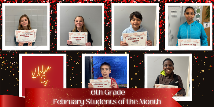 6th Grade February Students of the month