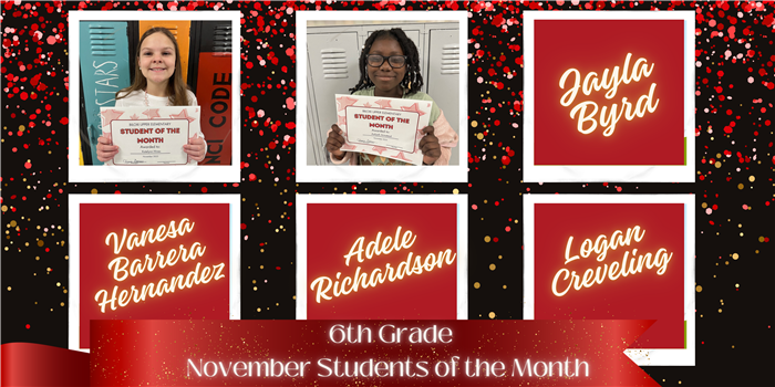 6th grade November Students of the Month