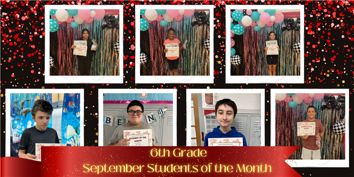 6th Grade September Students of the Month