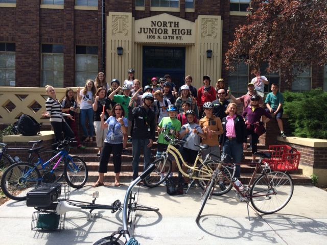 Bicyclists in Front of North Junior High Bicyclists in Front of North Junior High