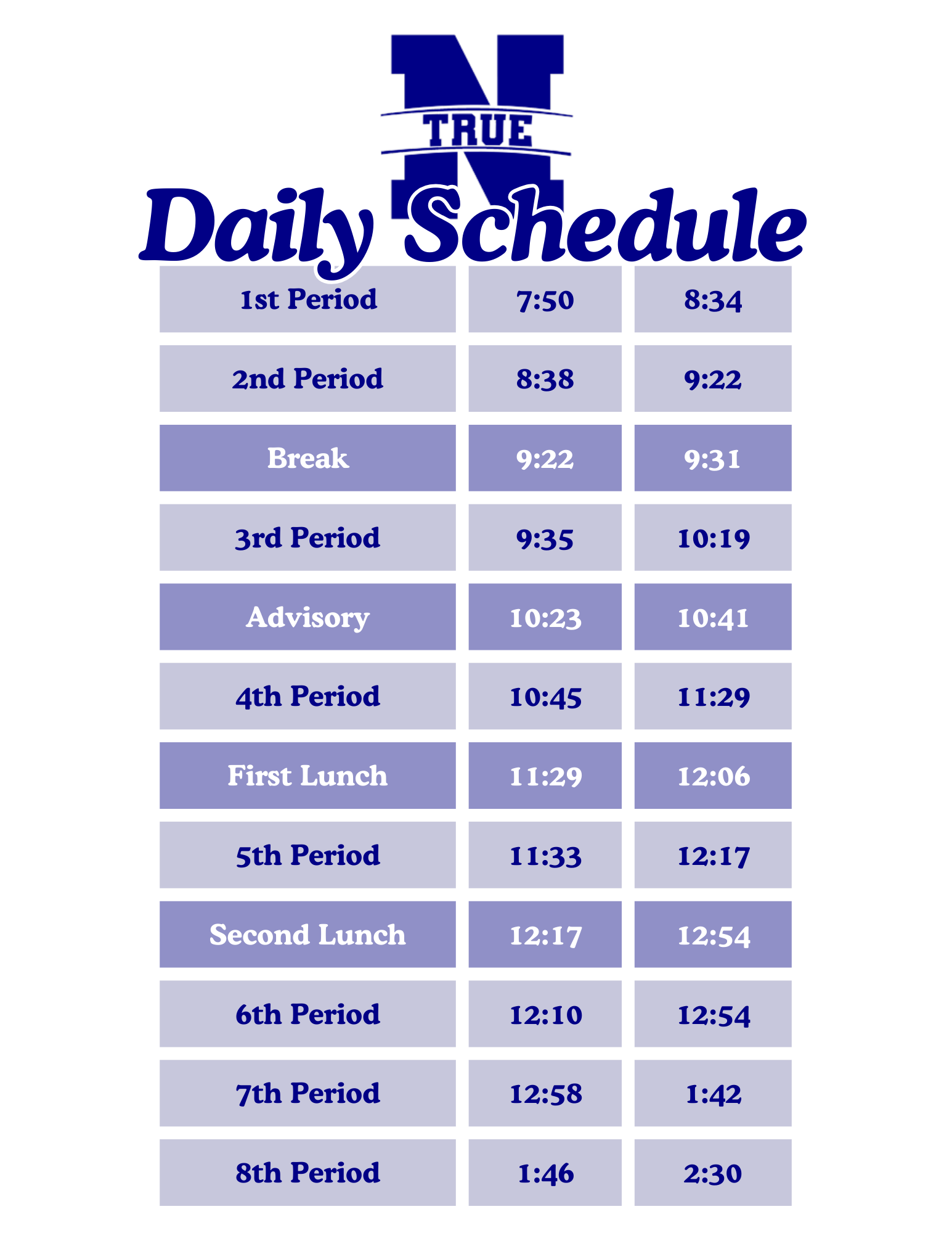image of daily bell schedule