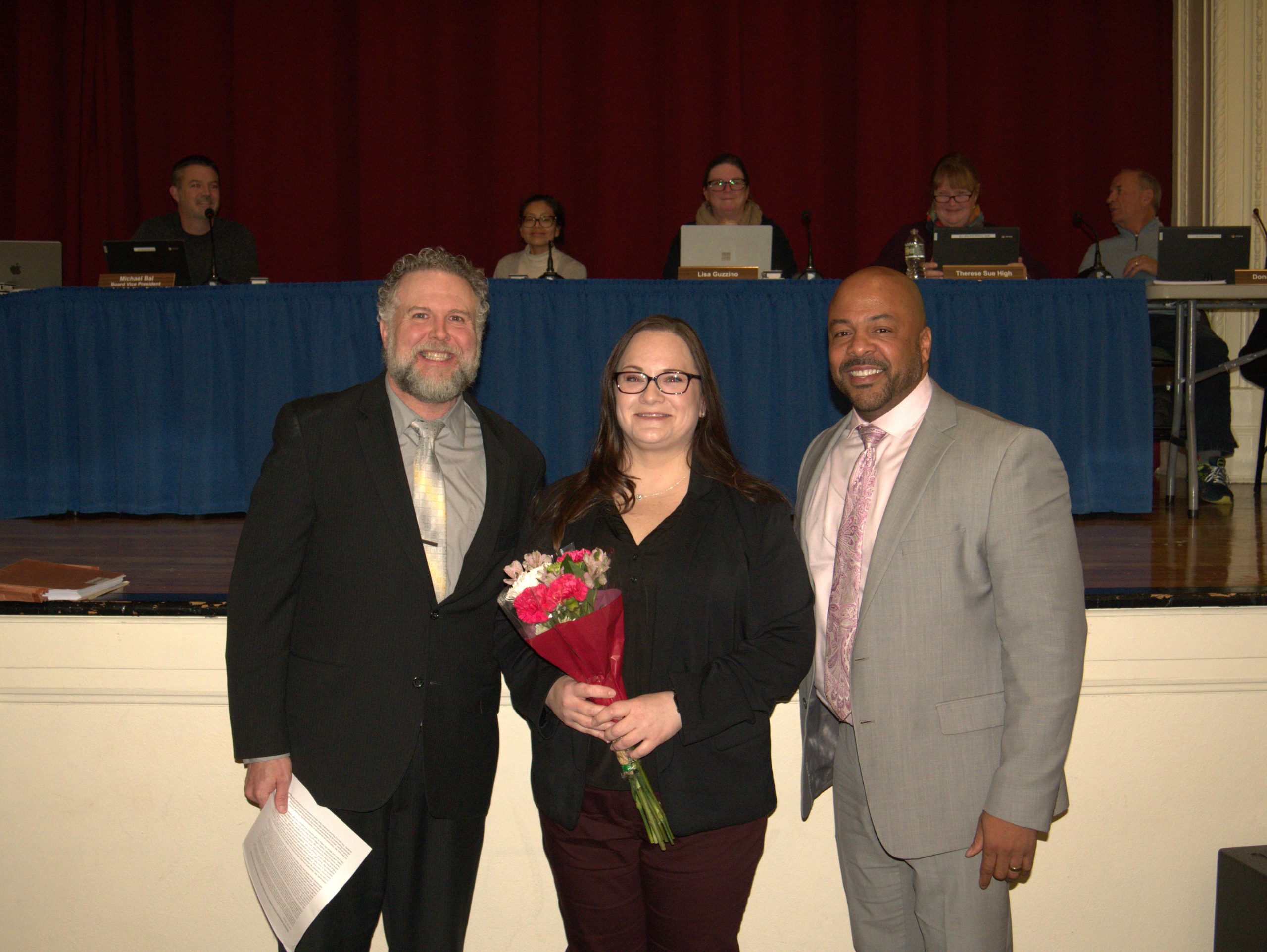 P1000462-scaled-1 Principal Ed Smith, Teacher Janelle Filiatreault, and Superintendent Alvin Freeman at a Board of Education meeting