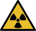 The trefoil symbol used to warn of presence of radioactive material or ionising radiation