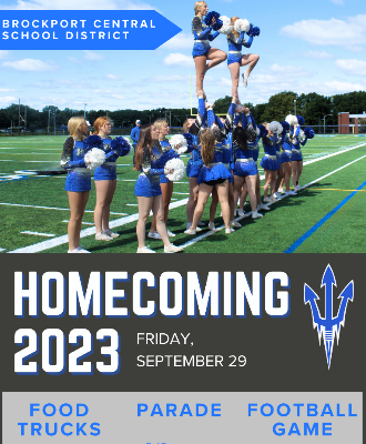  2023 Homecoming Flyer with Brockport Cheerleaders 