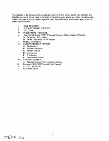 December Board Meeting