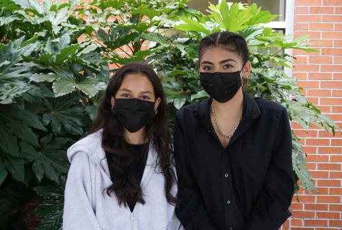 two students wearing masks