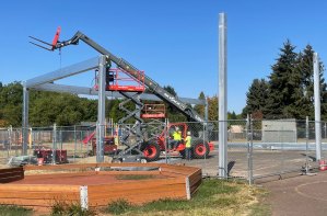 Irving's new playground cover in the process of being built