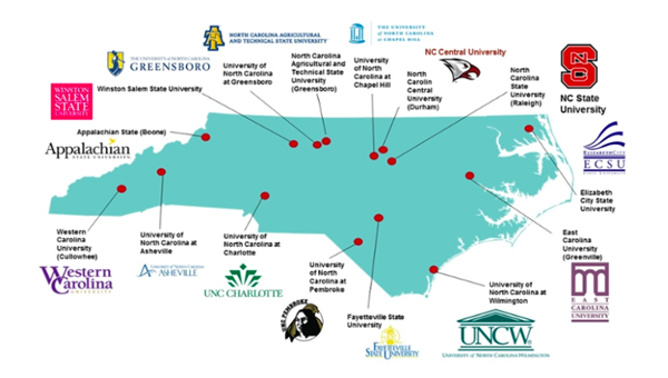 There are 17 UNC campuses in North Carolina