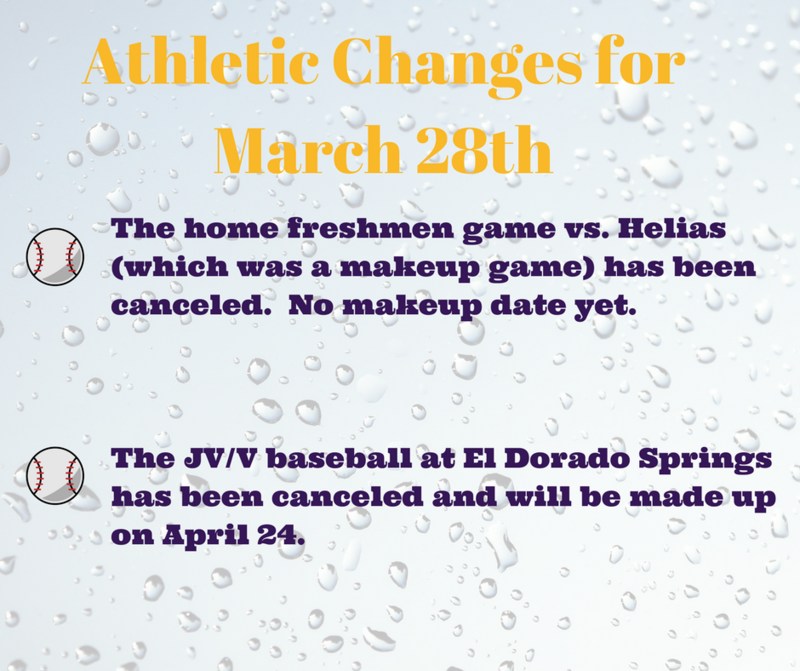 Athletic Changes for Wednesday March 28th