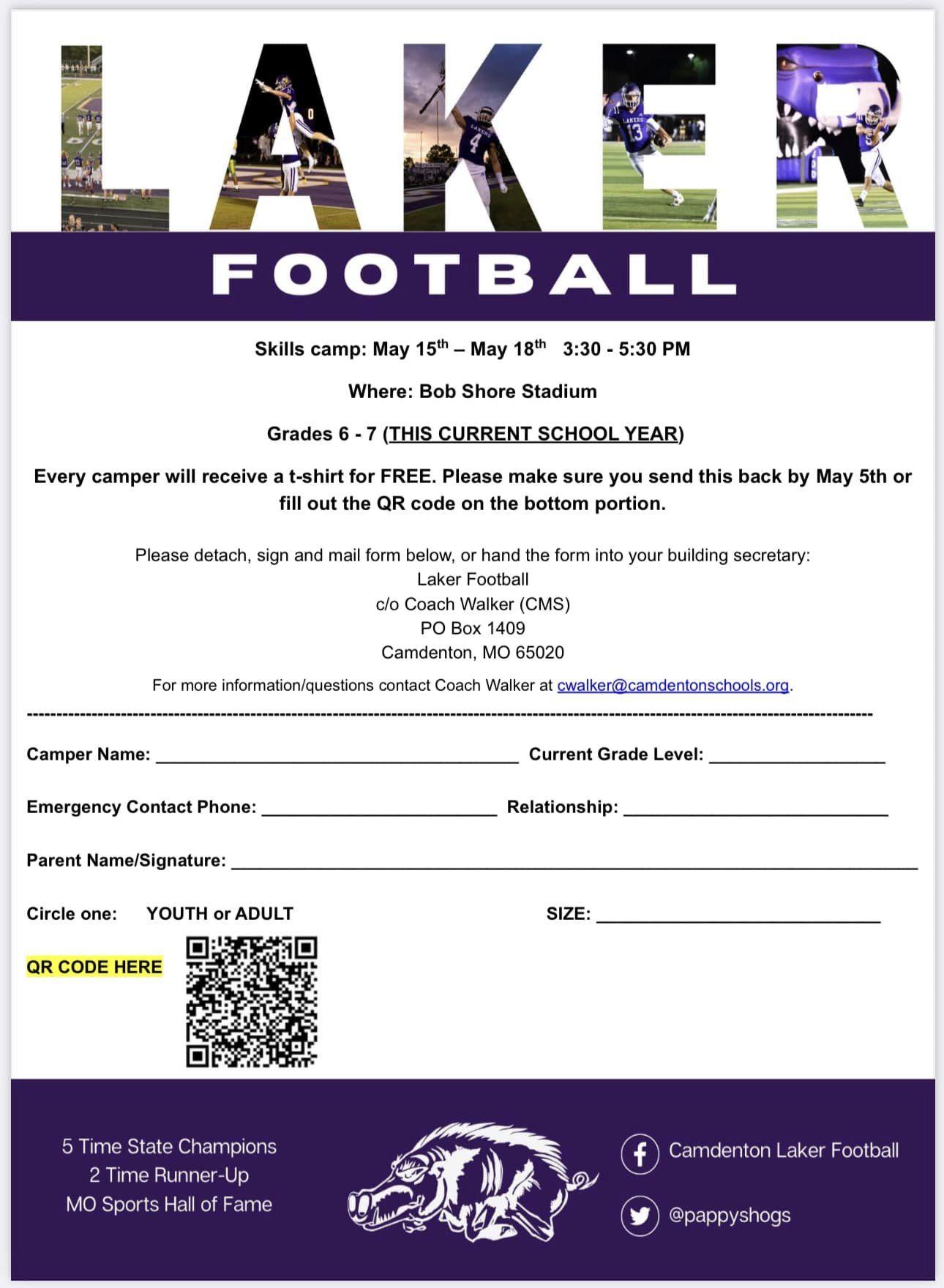 Football Skills Camp Grades 6-7 Flyer