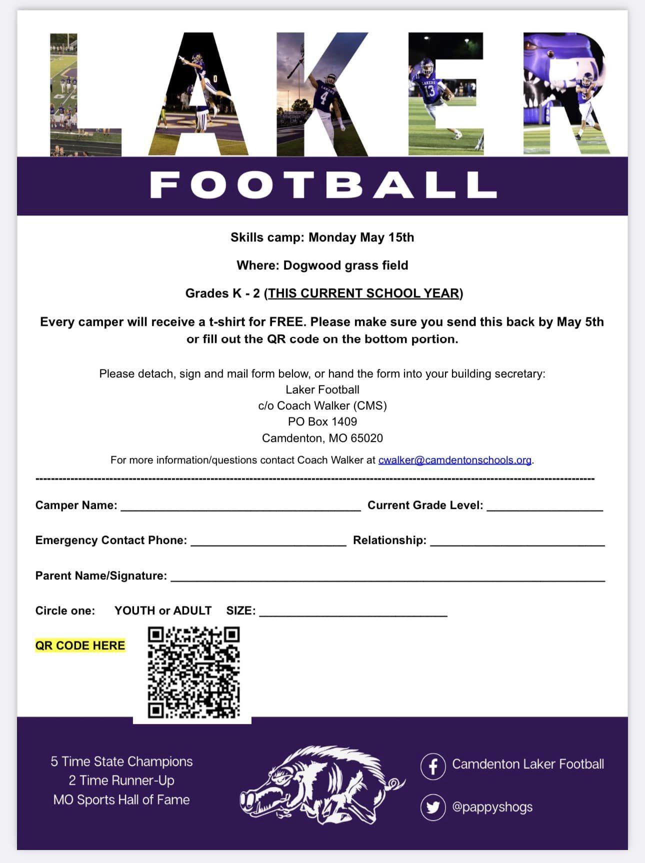 K-2 Football Skills Camp Flyer