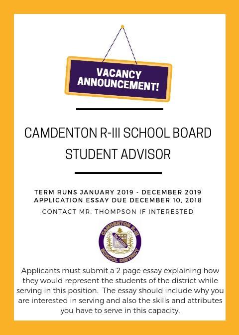 Student Advisor for the Camdenton R-III School Board