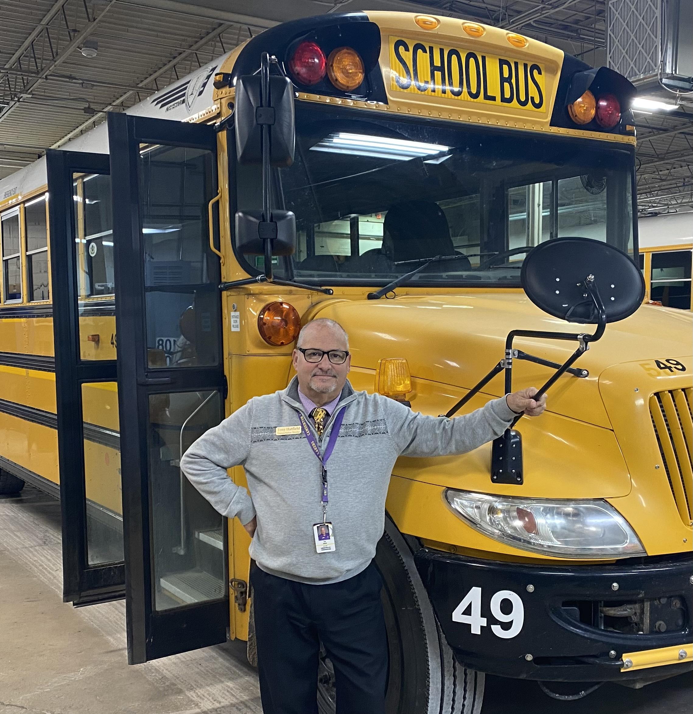 Transportation Director Hatfield with bus