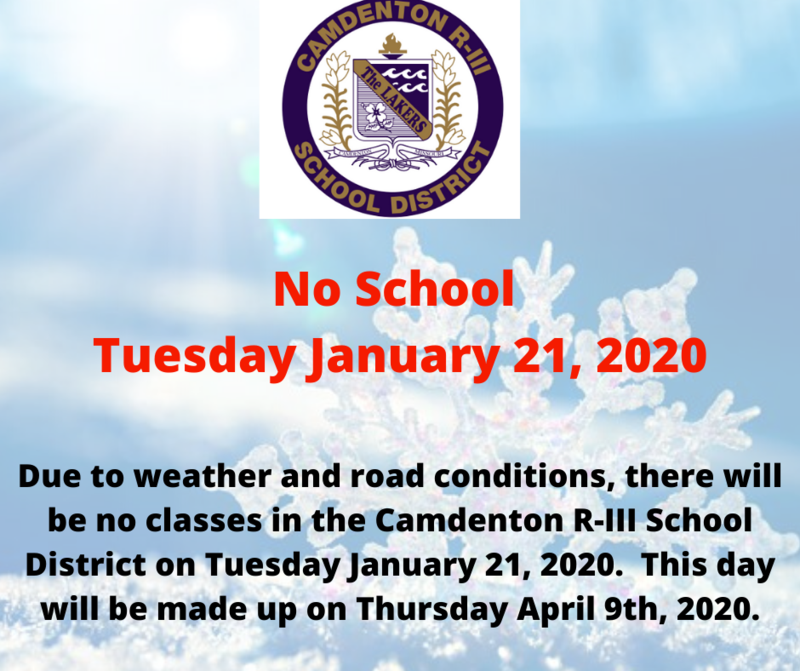 No School - Tuesday January 21, 2020