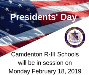 Camdenton R-III Schools will be in session on Monday February 18, 2019.png