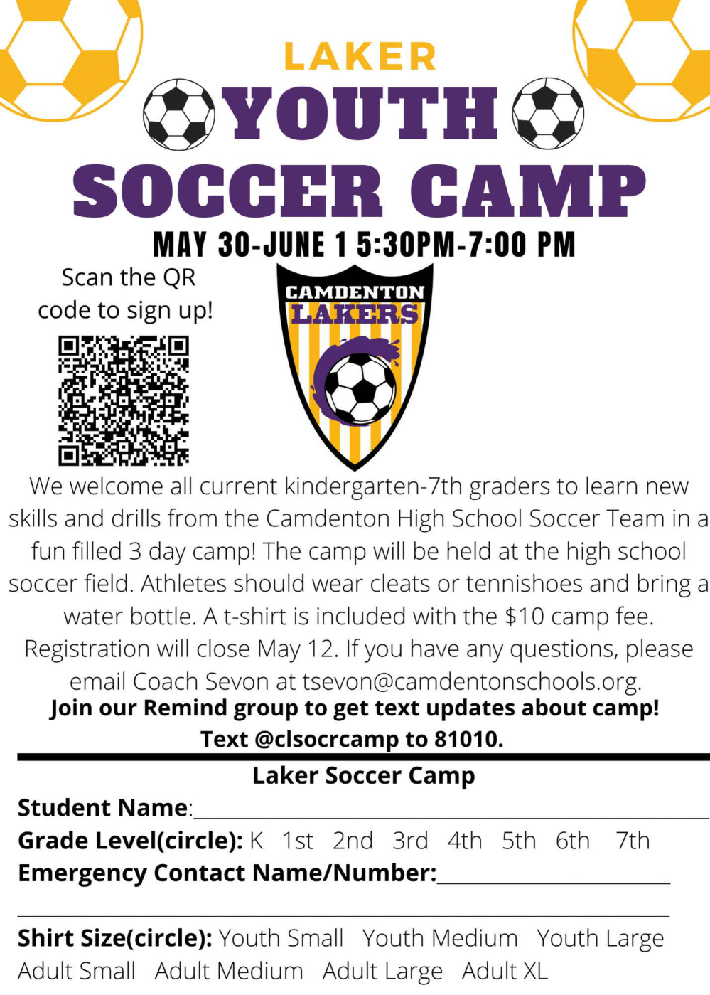 Youth Soccer Camp Registration Form