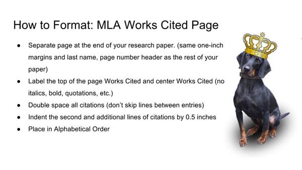 Formatting a Works Cited Page, dog with crown 