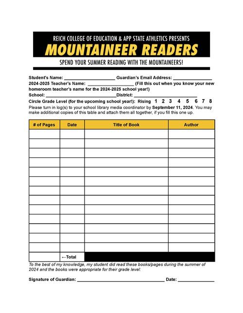 Mountaineer Reading Log