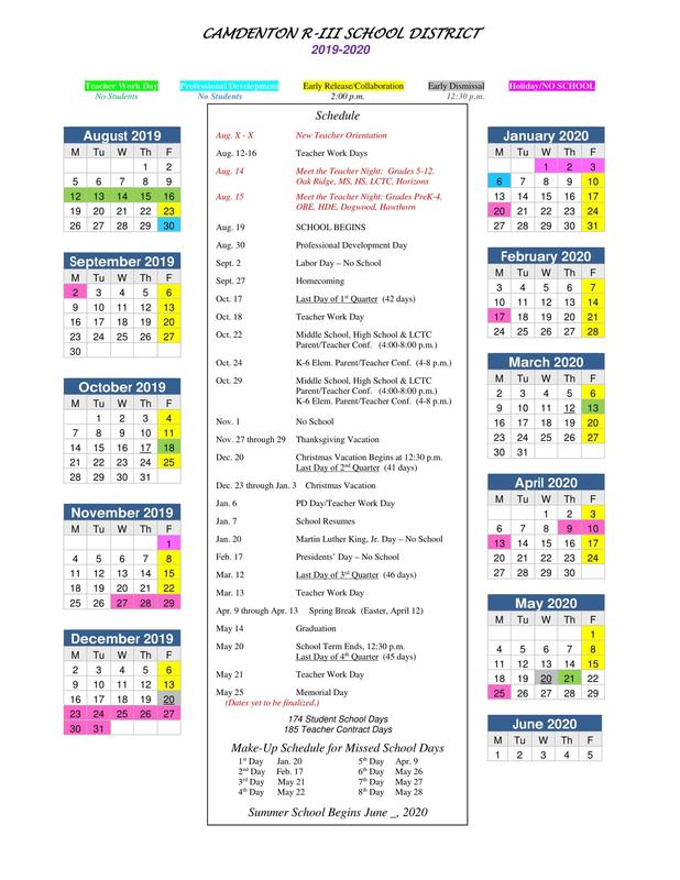 2019-2020 Calendar