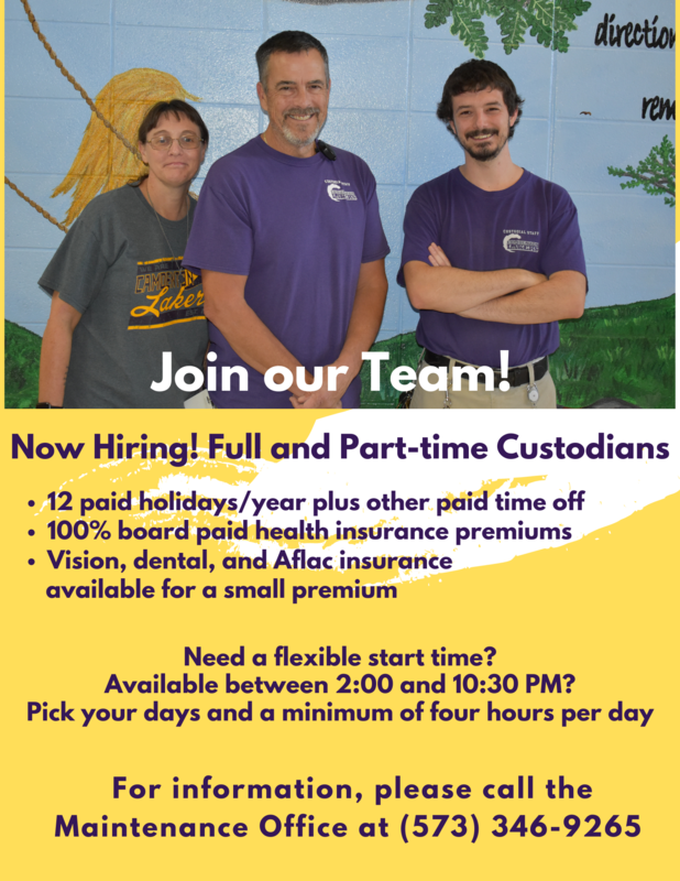 Now Hiring PT/FT Custodians