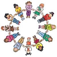 Cartoon image of kids standing in a circle