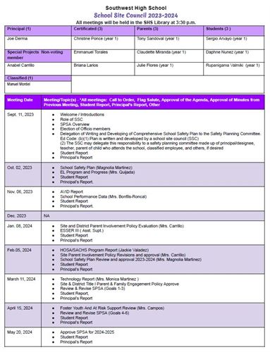 SSC Calendar 2023-2024