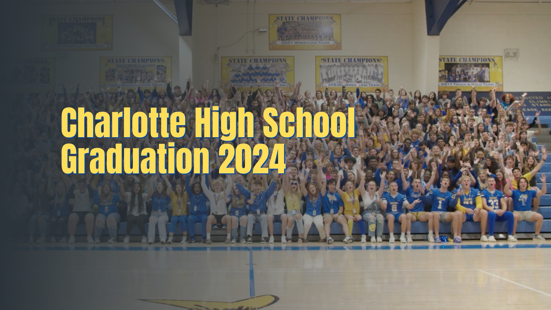 image of seniors in the gym indicating Charlotte High School Graduation 2024