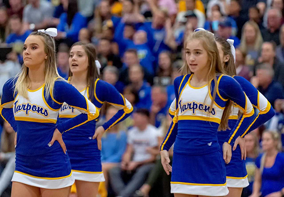 basketball cheerleaders in action