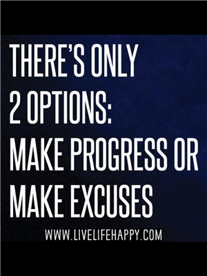 Poster that states, There's Only 2 Options: Make Progress or Make Excuses 