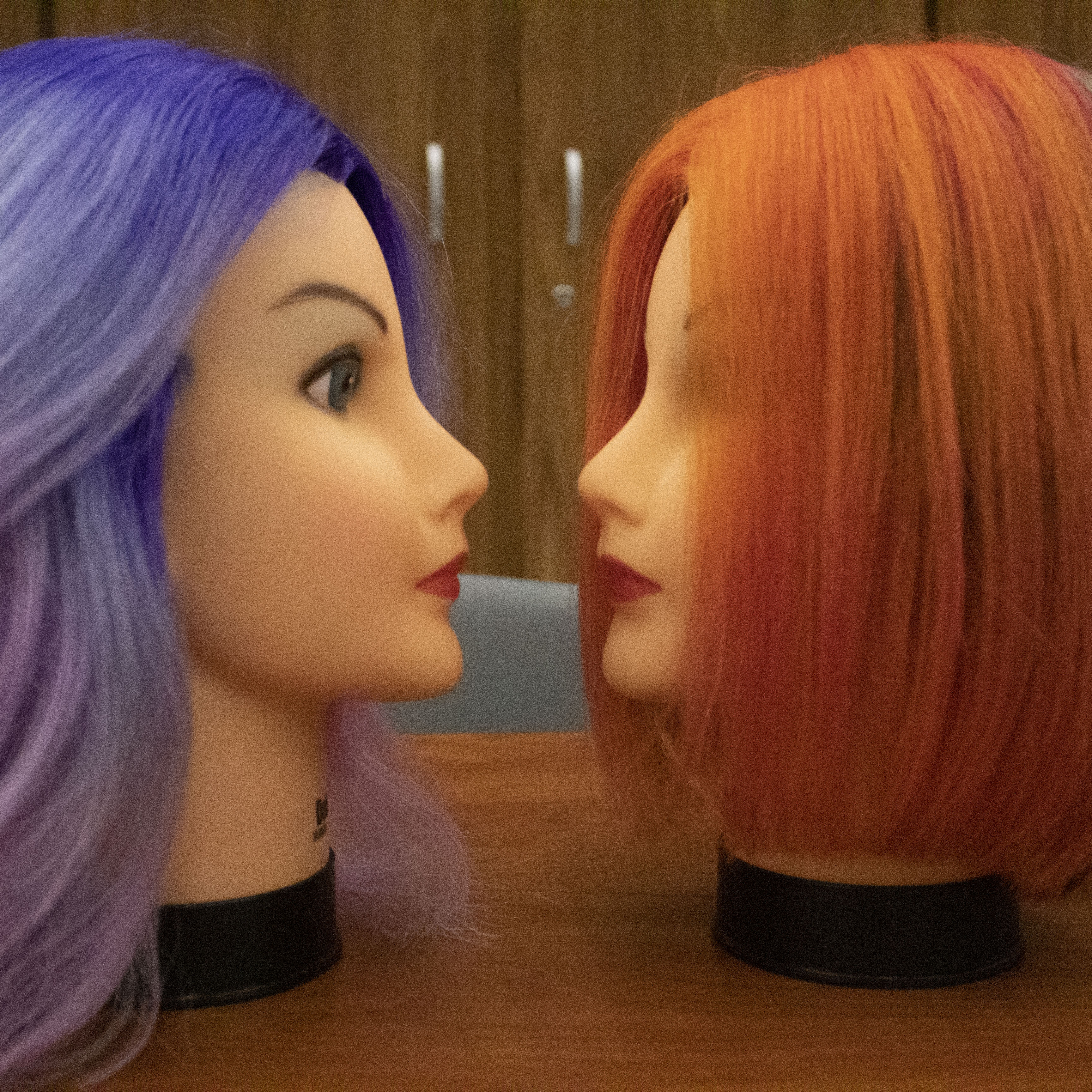 head models with dyed hair