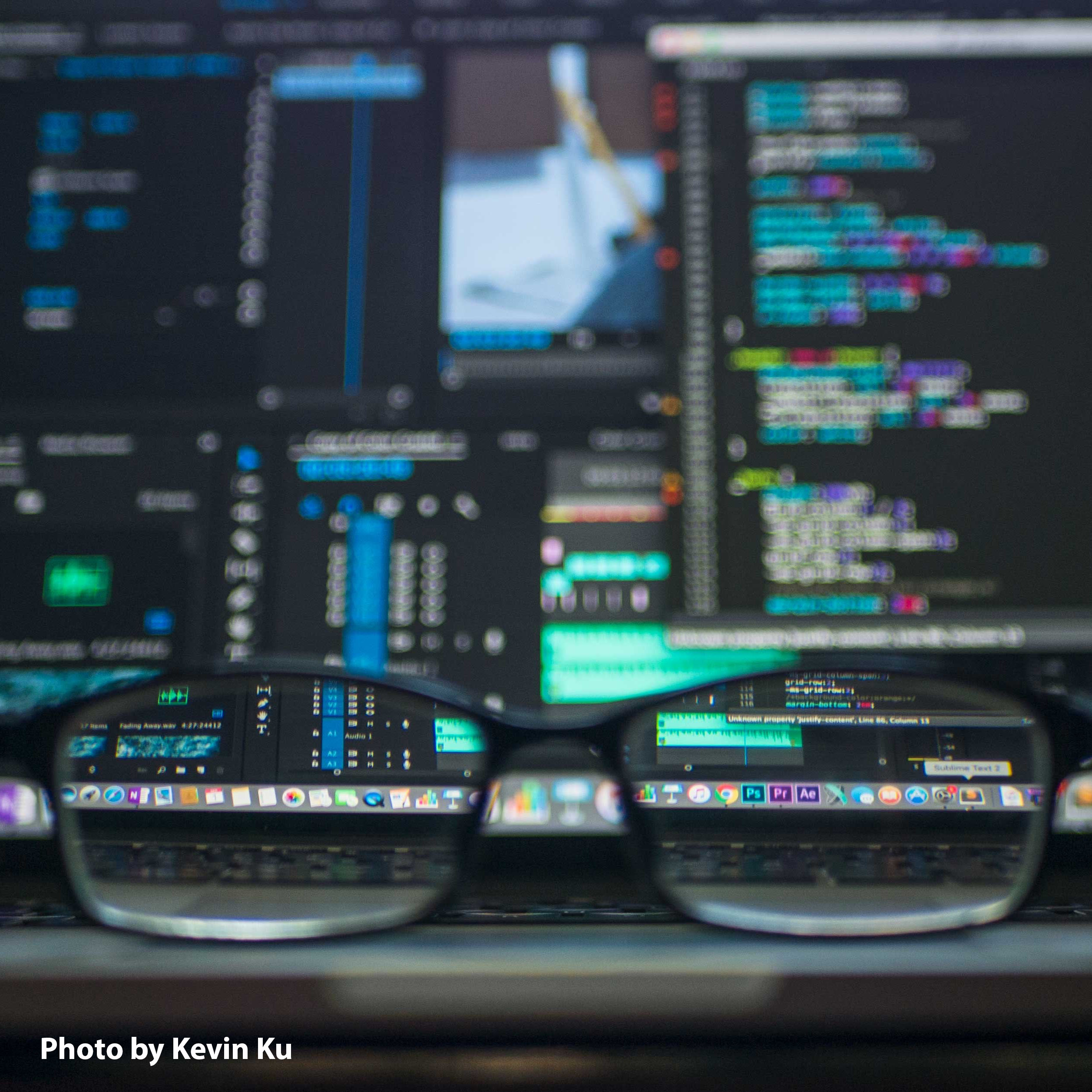 computer screen seen through glasses