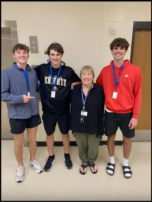 Travel & Tourism students Keegan Martin, Brady Kern, and Cooper Benedict with instructor Mrs. Beamesderfer