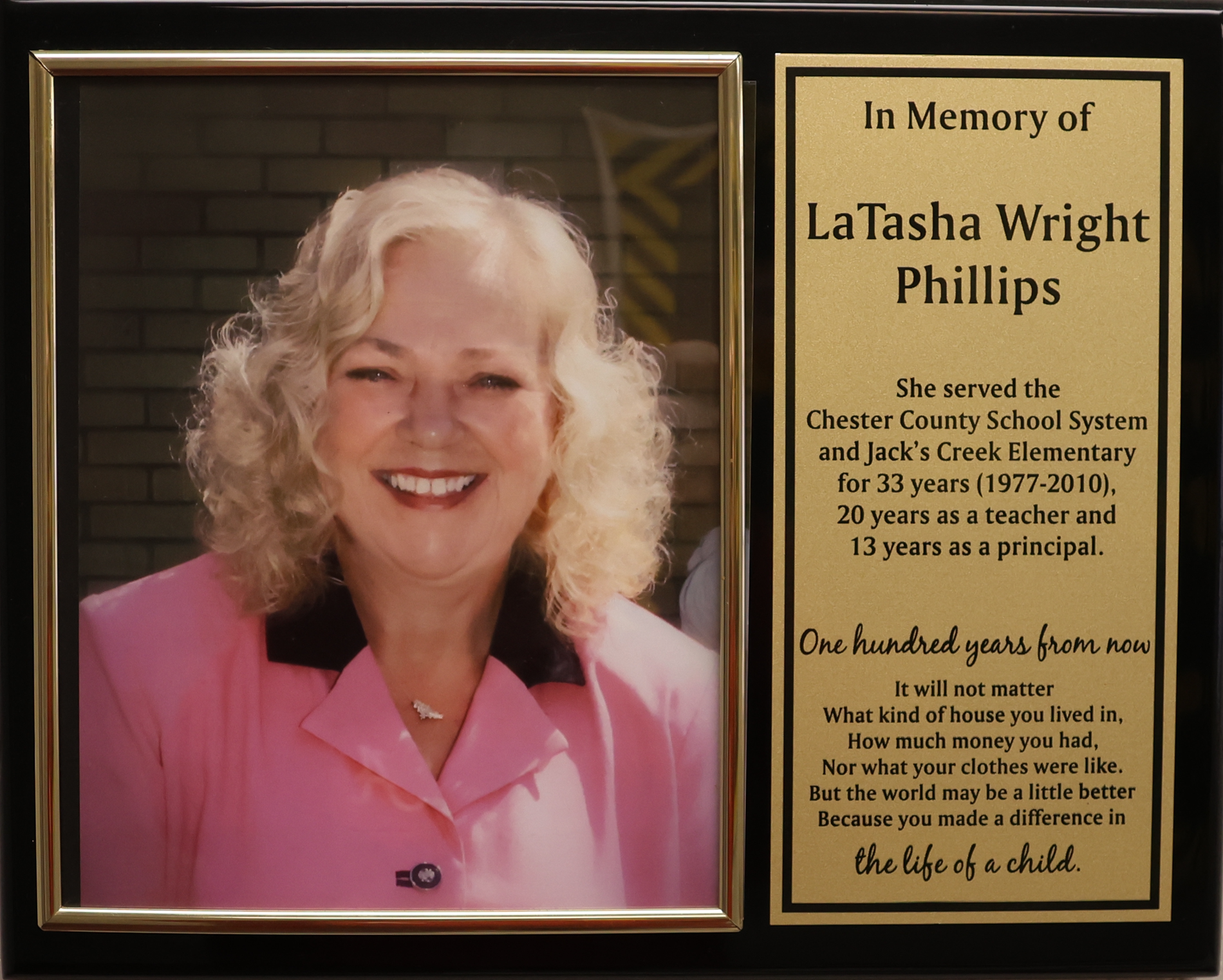 LaTosha Wright Phillips Plaque