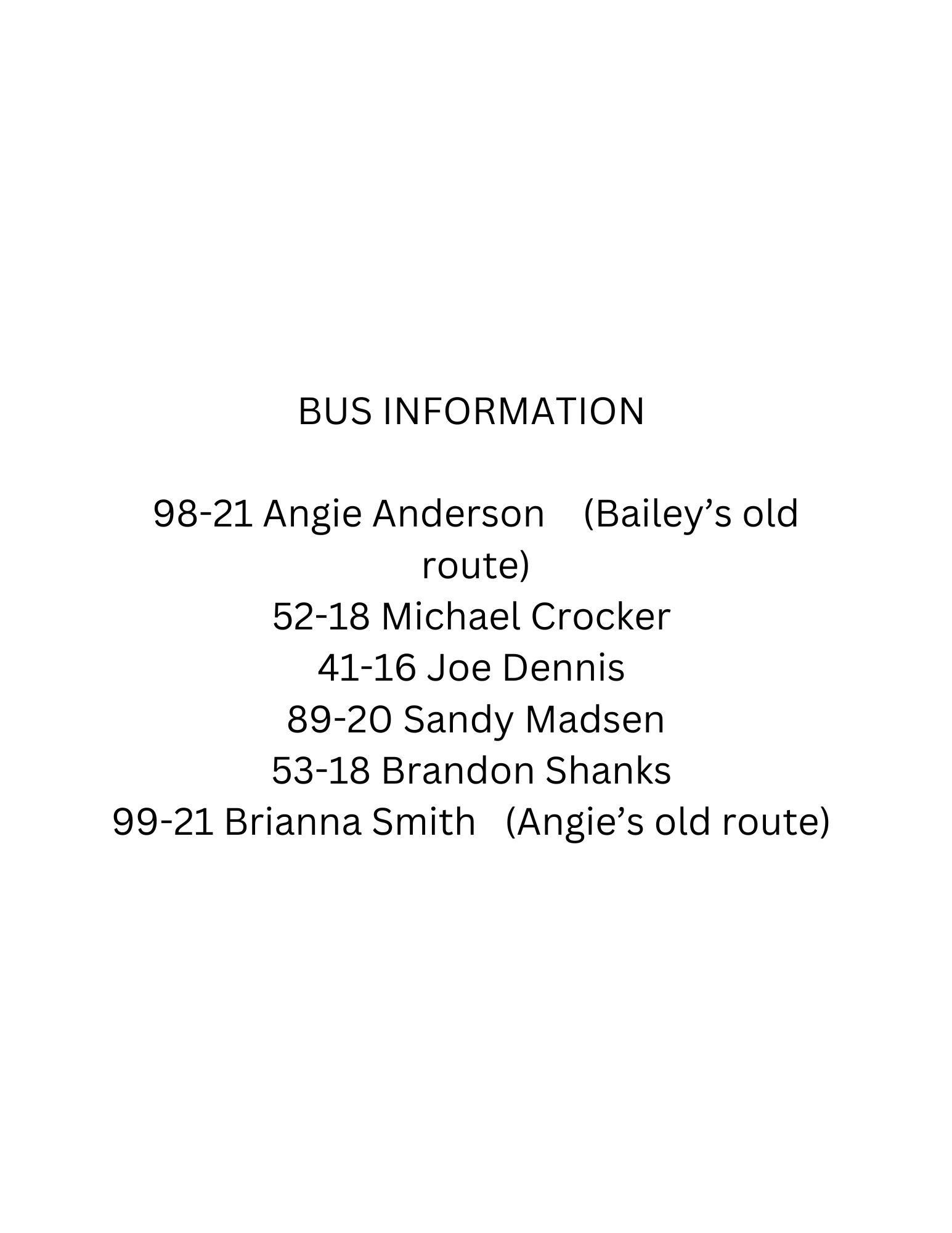 BUS INFORMATION 